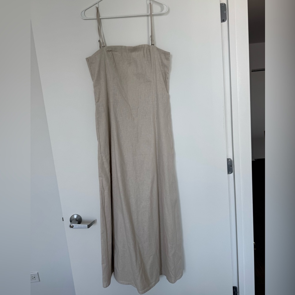 Elegant Beige Strapless Maxi Dress